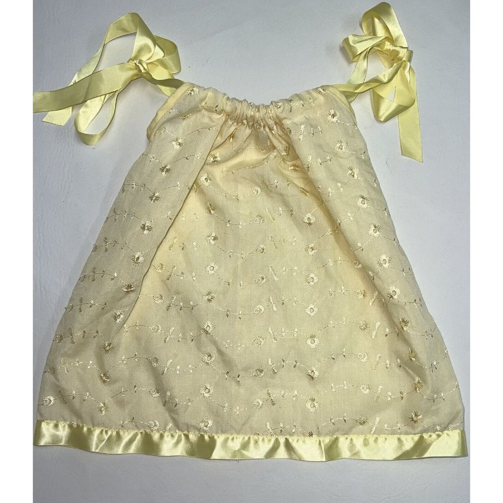 Vintage Cozy Bug Baby Girl Pillowcase Style Dress Size 6M Yellow Embroidered